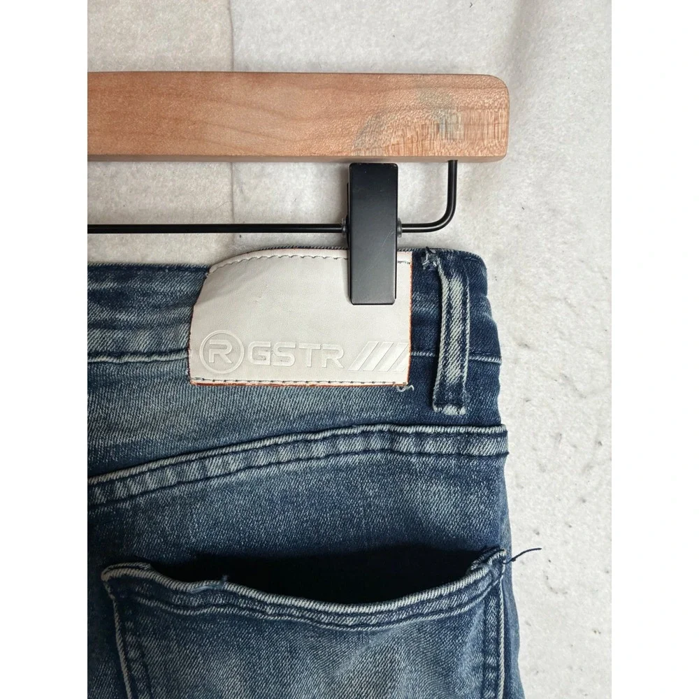 RGSTR Mens Distressed Moto Biker Jeans Blue Denim Ribbed Knee Slim Fit Size 30